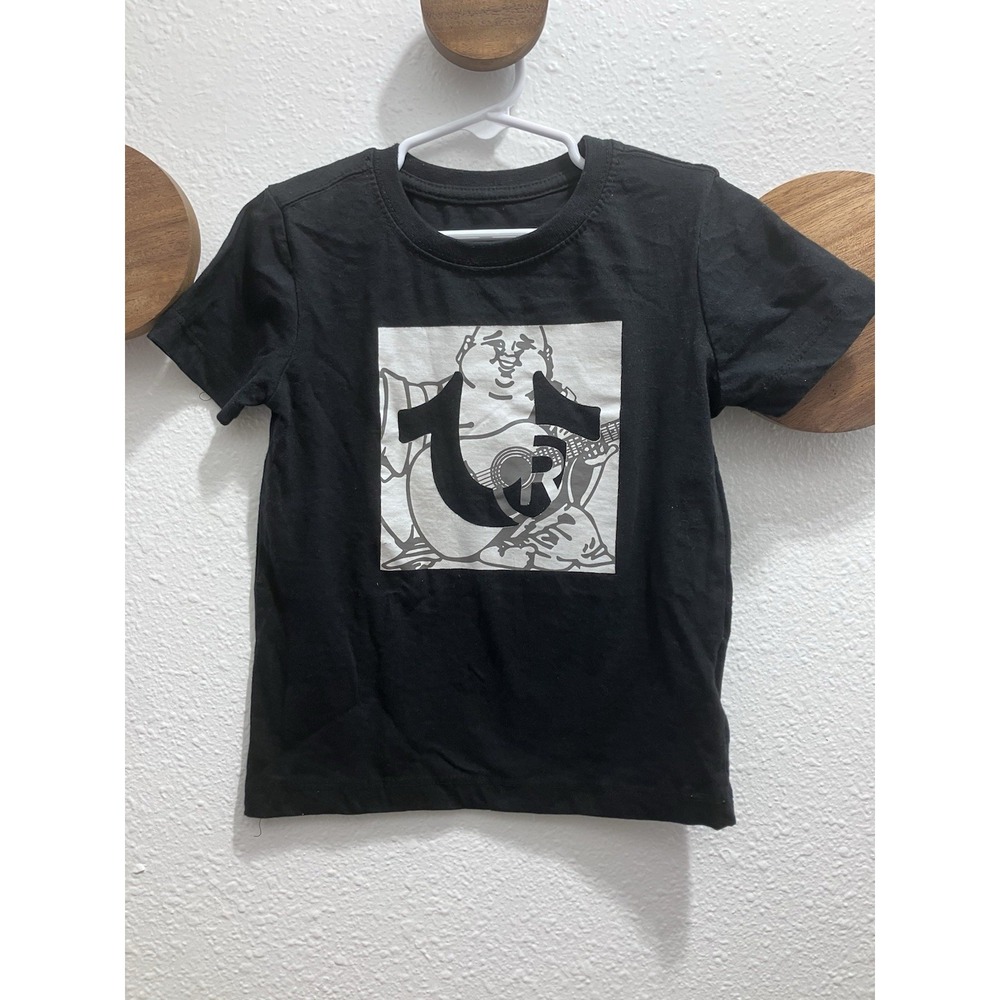 True Religion Black Logo Short Sleeve T Shirt Youth Boys Size 5 Crew Neck